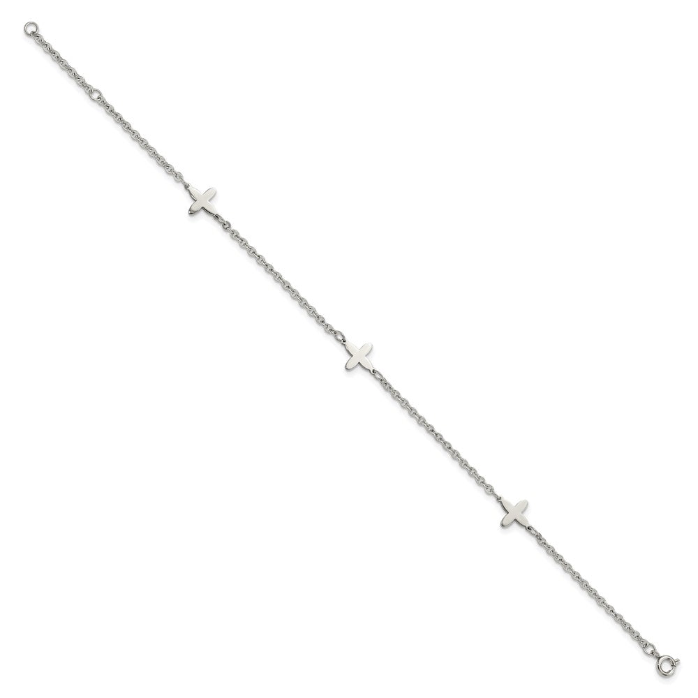Chisel Stainless Steel Polished Cross Charms 9-inch Anklet Plus 1-inch Extension