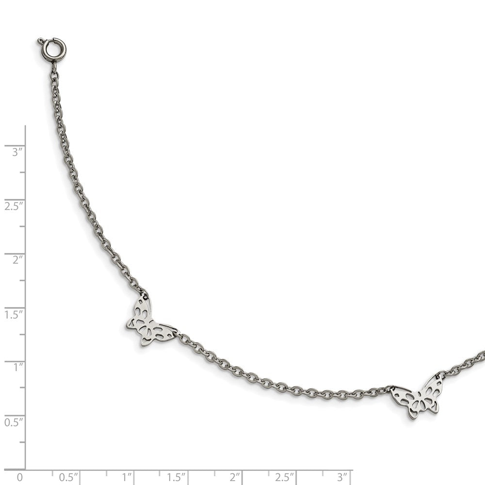 Chisel Stainless Steel Polished with Butterfly Charms 9.5-inch Anklet Plus 1-inch Extension