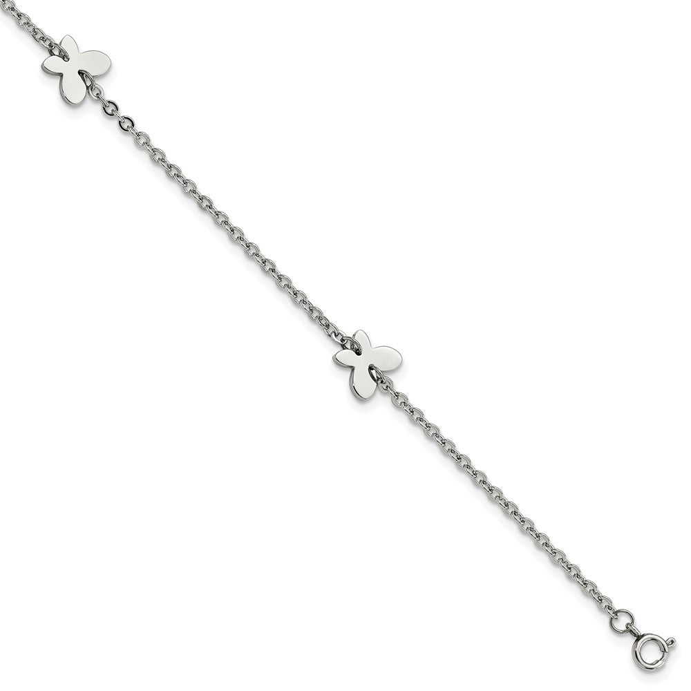 Chisel Stainless Steel Polished with Butterfly Charms 9-inch Anklet Plus 1-inch Extension