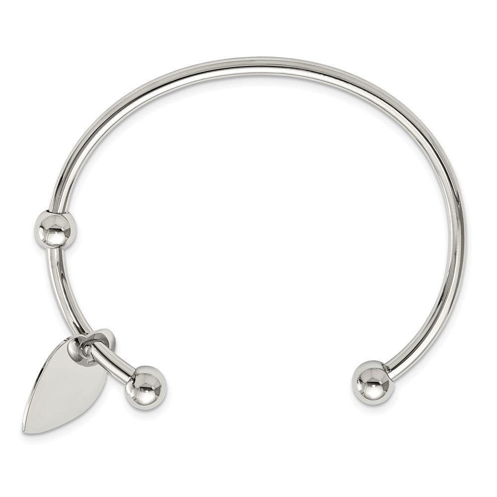 Chisel Stainless Steel Polished with Heart Charm Cuff Bangle