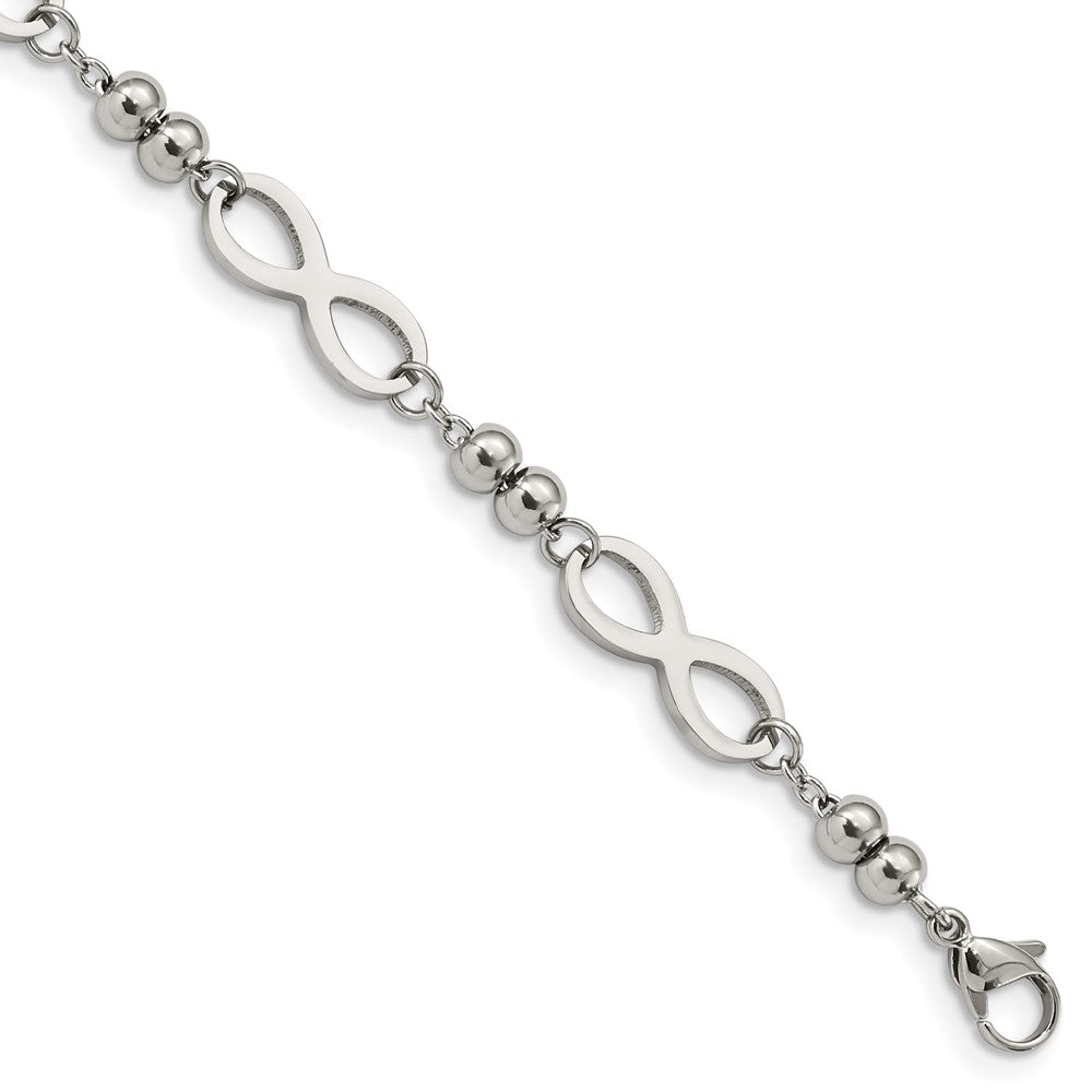 Chisel Stainless Steel Polished Infinity Symbol Link with 4 Leaf Clover Charm 6.5-inch Bracelet with 1-inch Extension