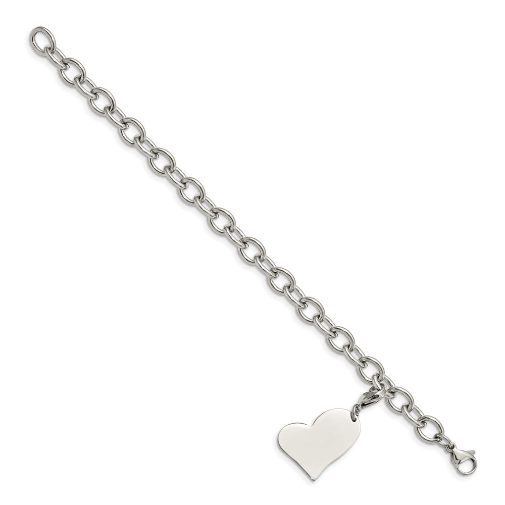 Chisel Stainless Steel Polished Link with Heart Lobster Clasp Charm 8-inch Bracelet