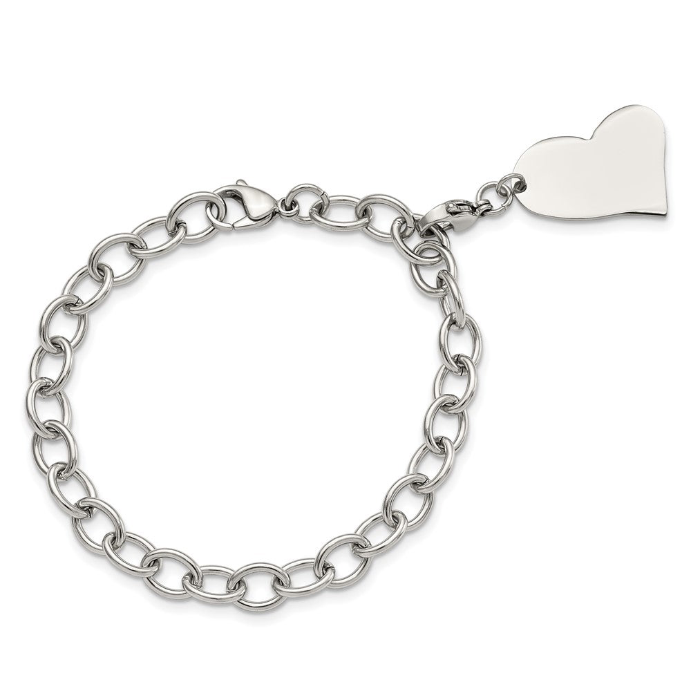Chisel Stainless Steel Polished Link with Heart Lobster Clasp Charm 8-inch Bracelet
