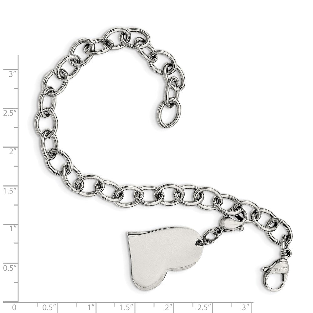 Chisel Stainless Steel Polished Link with Heart Lobster Clasp Charm 8-inch Bracelet