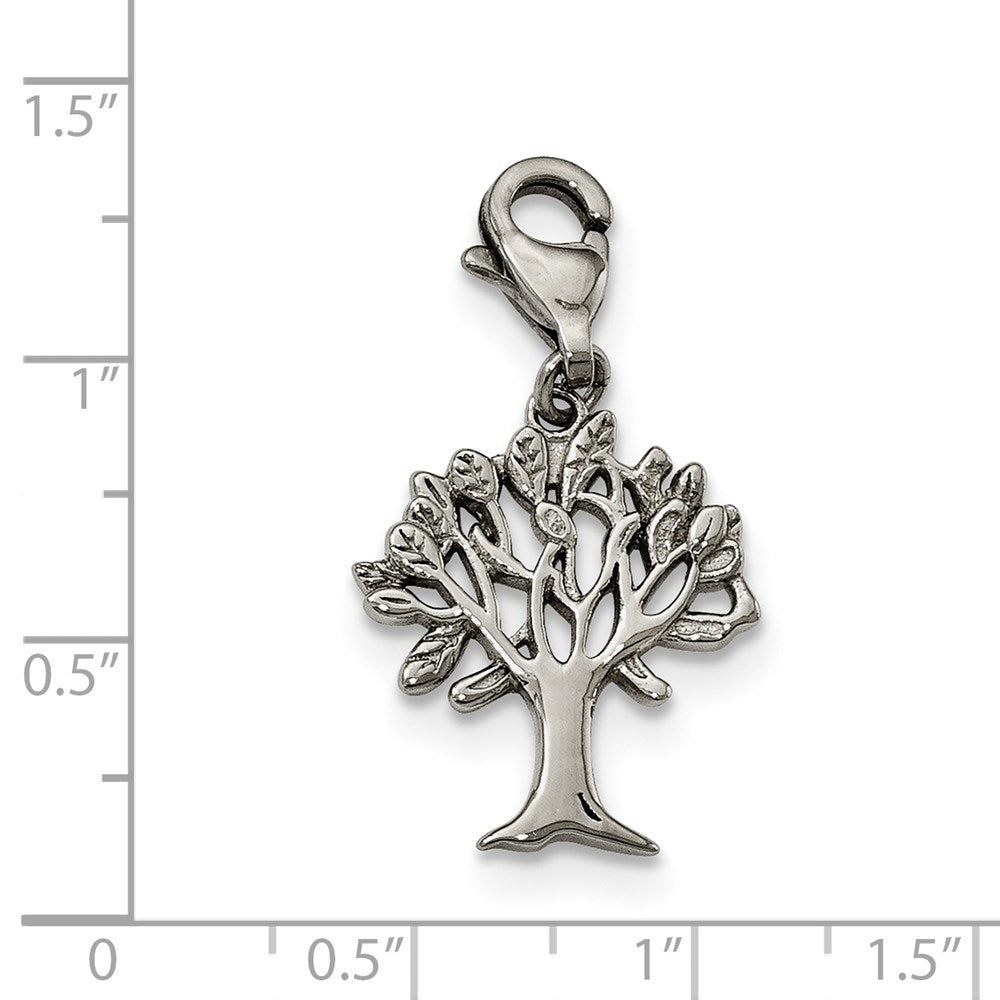 Polished & Textured Tree of Life w/ Lobster Clasp Charm in Stainless Steel