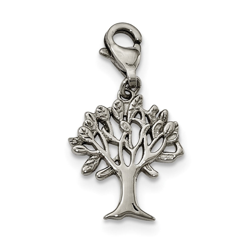 Polished & Textured Tree of Life w/ Lobster Clasp Charm in Stainless Steel