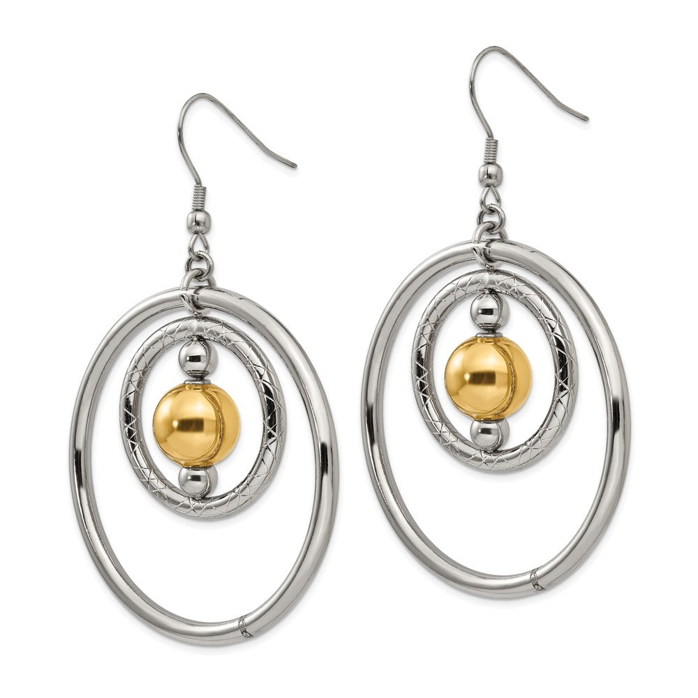 Polished & Textured Yellow IP Shepherd Hook Earrings in Stainless Steel