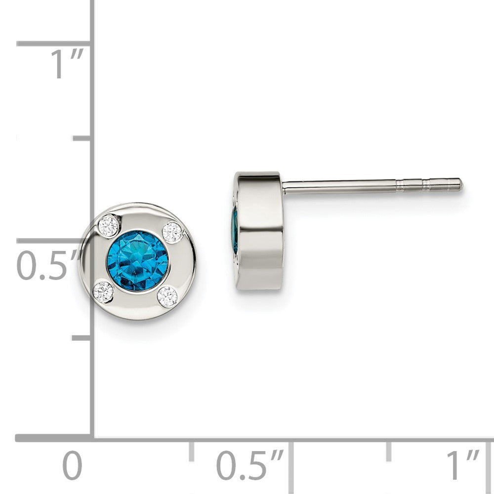 Chisel Stainless Steel Polished Blue & Clear CZ Post Earrings