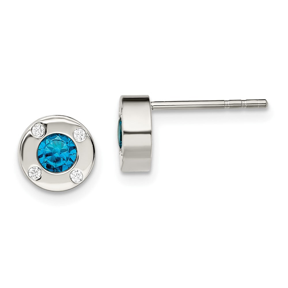 Chisel Stainless Steel Polished Blue & Clear CZ Post Earrings