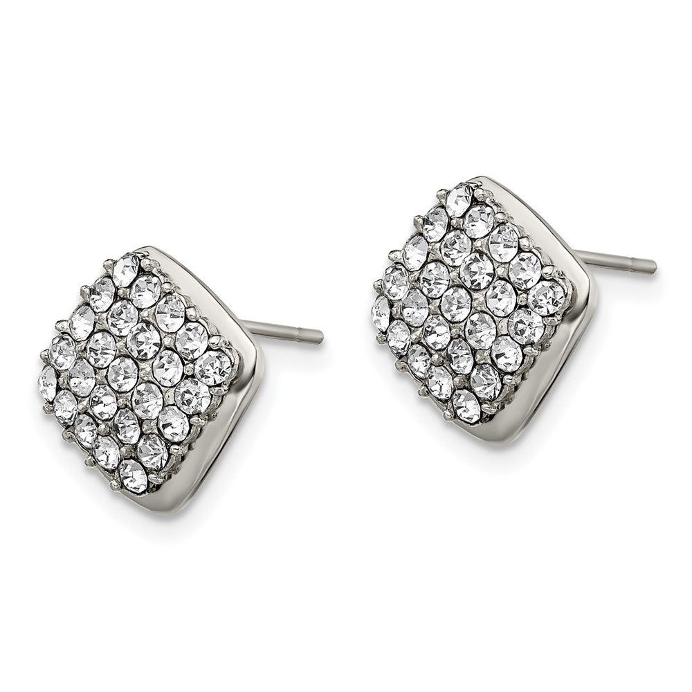 Polished Post Square with Crystal Earrings in Stainless Steel
