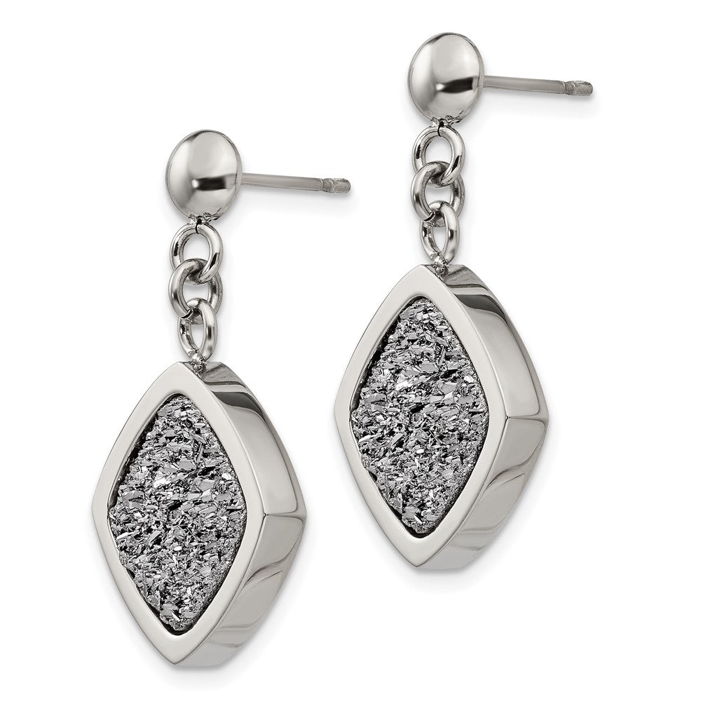 Polished with Silver Druzy Post Dangle Earrings in Stainless Steel