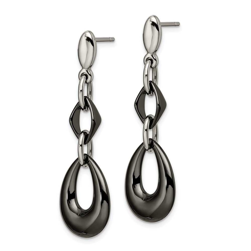 Chisel Stainless Steel Polished with Black Ceramic Post Dangle Earrings