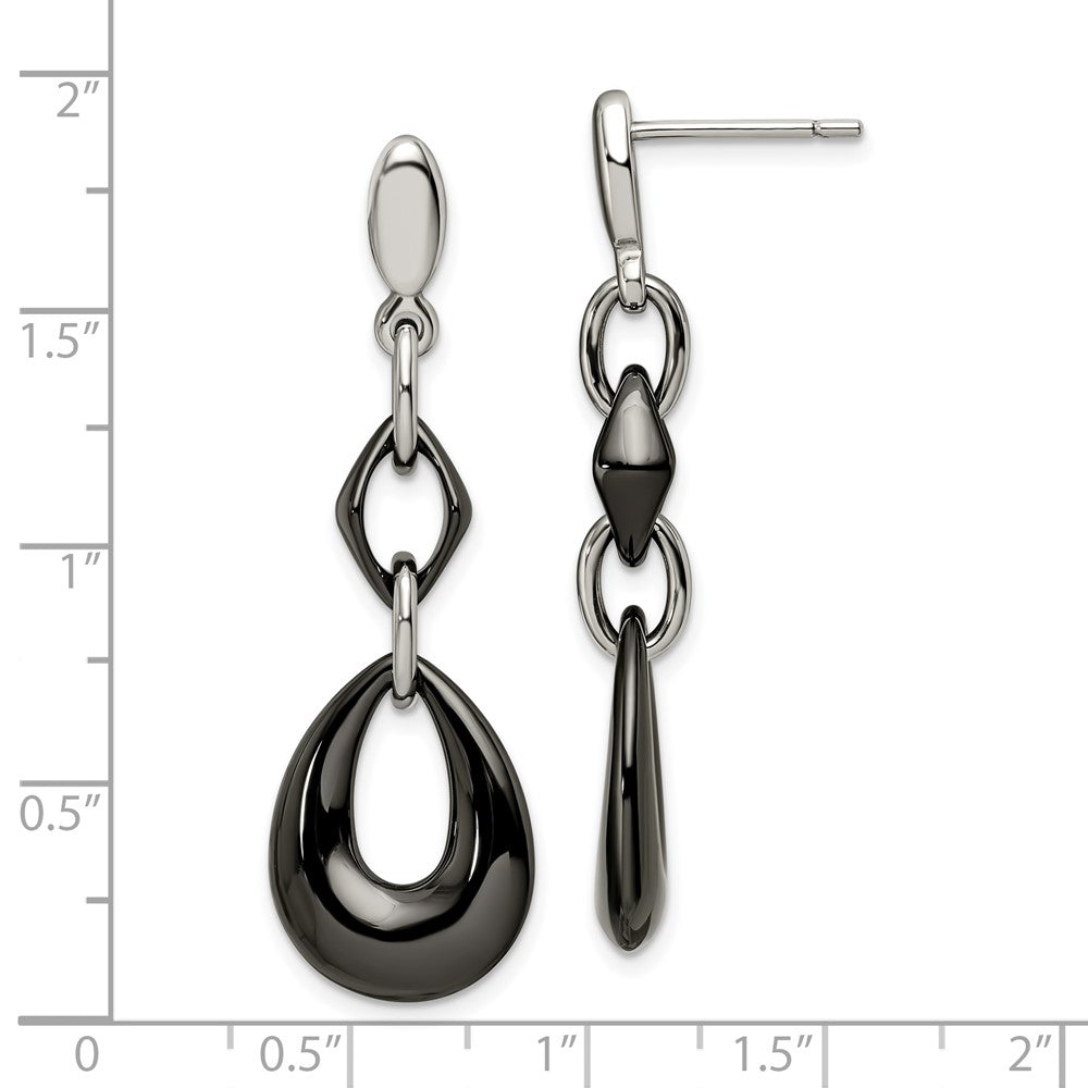 Chisel Stainless Steel Polished with Black Ceramic Post Dangle Earrings