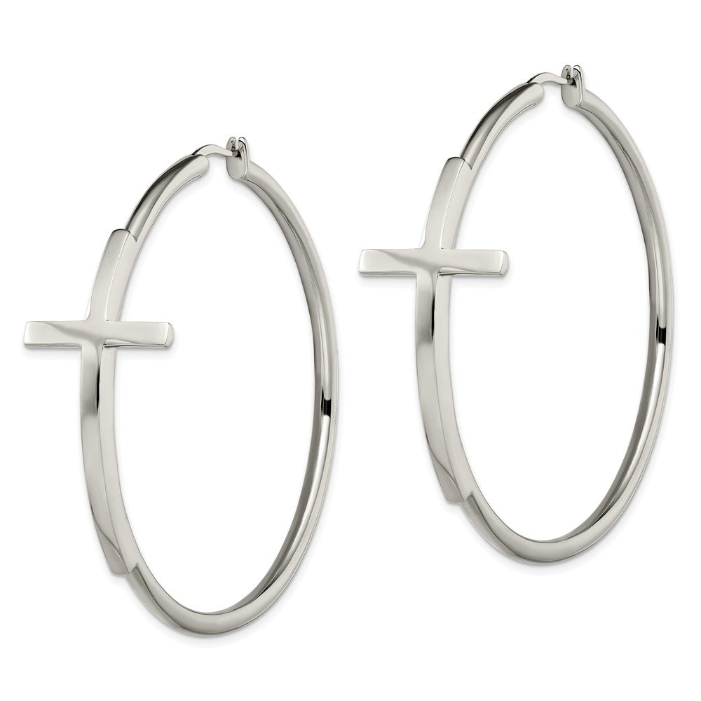 Chisel Stainless Steel Polished Large Cross Hoop Earrings