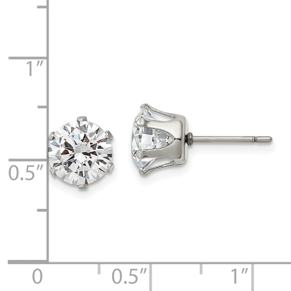 Chisel Stainless Steel Polished 8mm Round CZ Stud Post Earrings