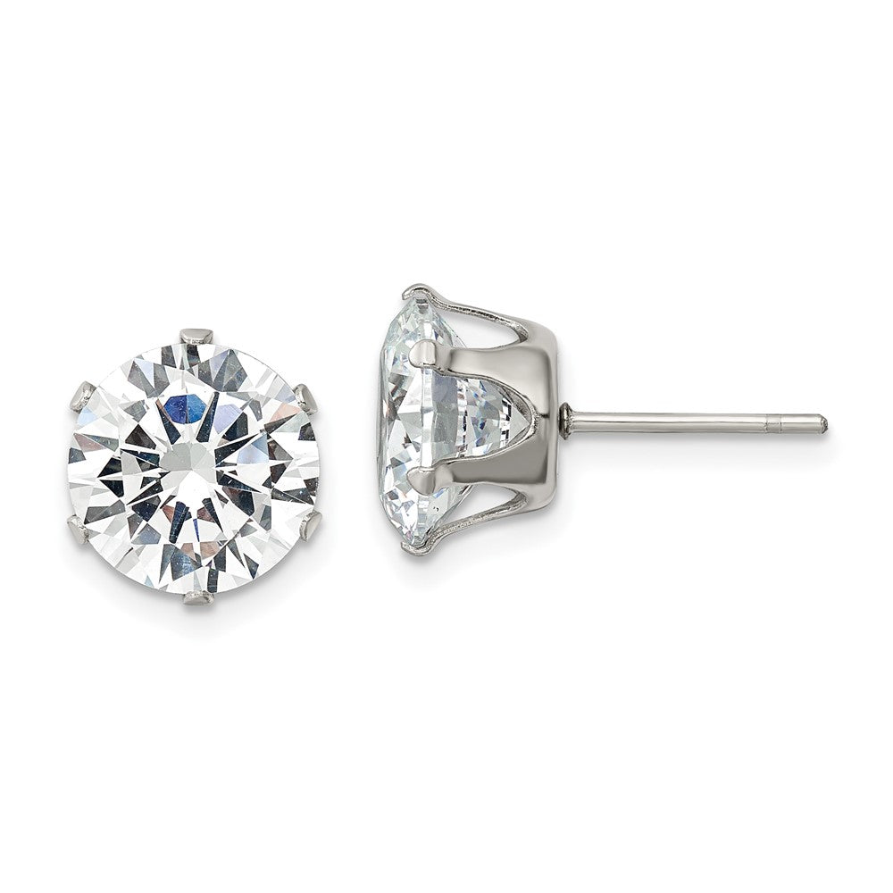 Chisel Stainless Steel Polished 10mm Round CZ Stud Post Earrings