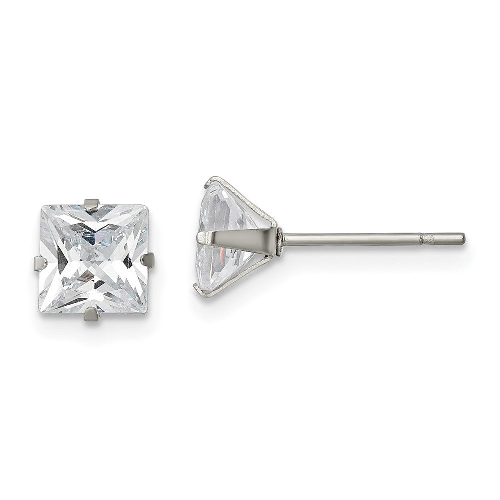 Chisel Stainless Steel Polished 6mm Square CZ Stud Post Earrings
