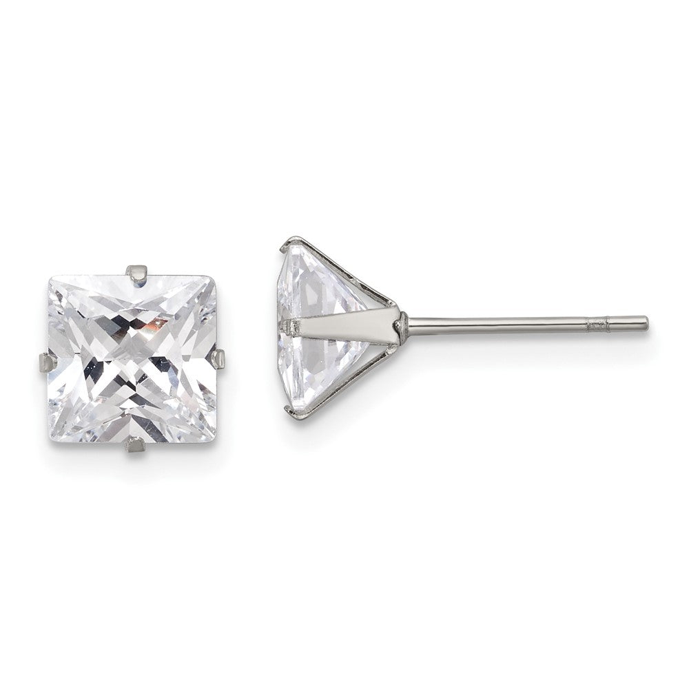 Chisel Stainless Steel Polished 7mm Square CZ Stud Post Earrings