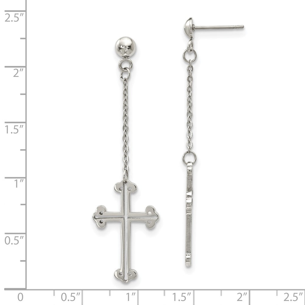 Polished Cross Post Dangle Earrings in Stainless Steel