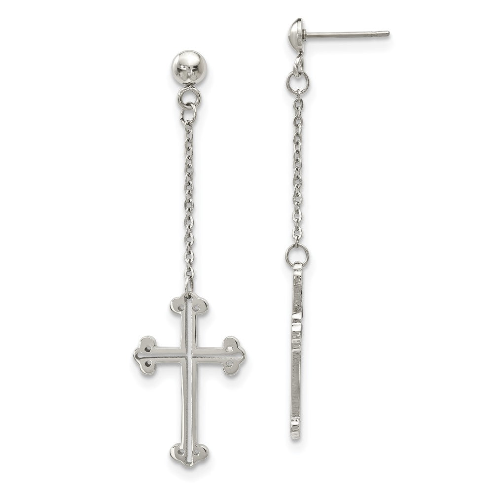 Polished Cross Post Dangle Earrings in Stainless Steel