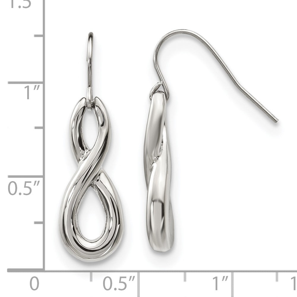 Polished Infinity Symbol Shepherd Hook Dangle Earrings in Stainless Steel