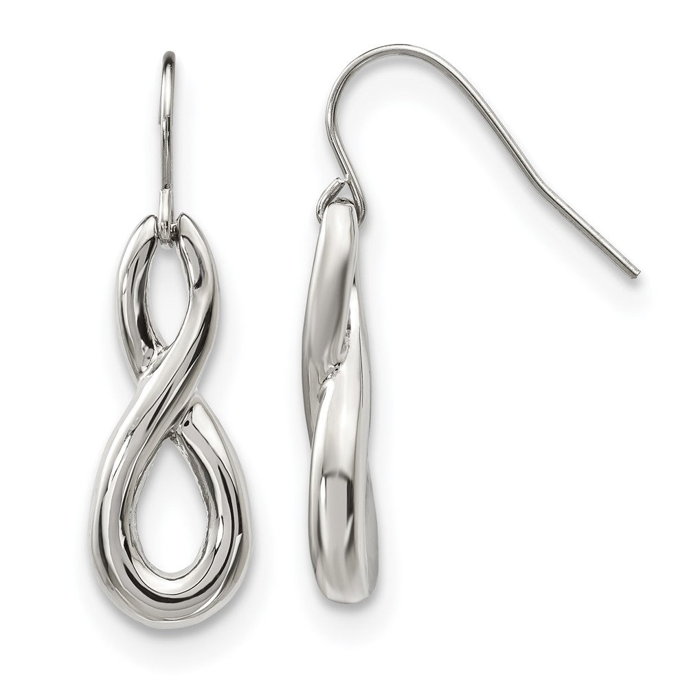 Polished Infinity Symbol Shepherd Hook Dangle Earrings in Stainless Steel