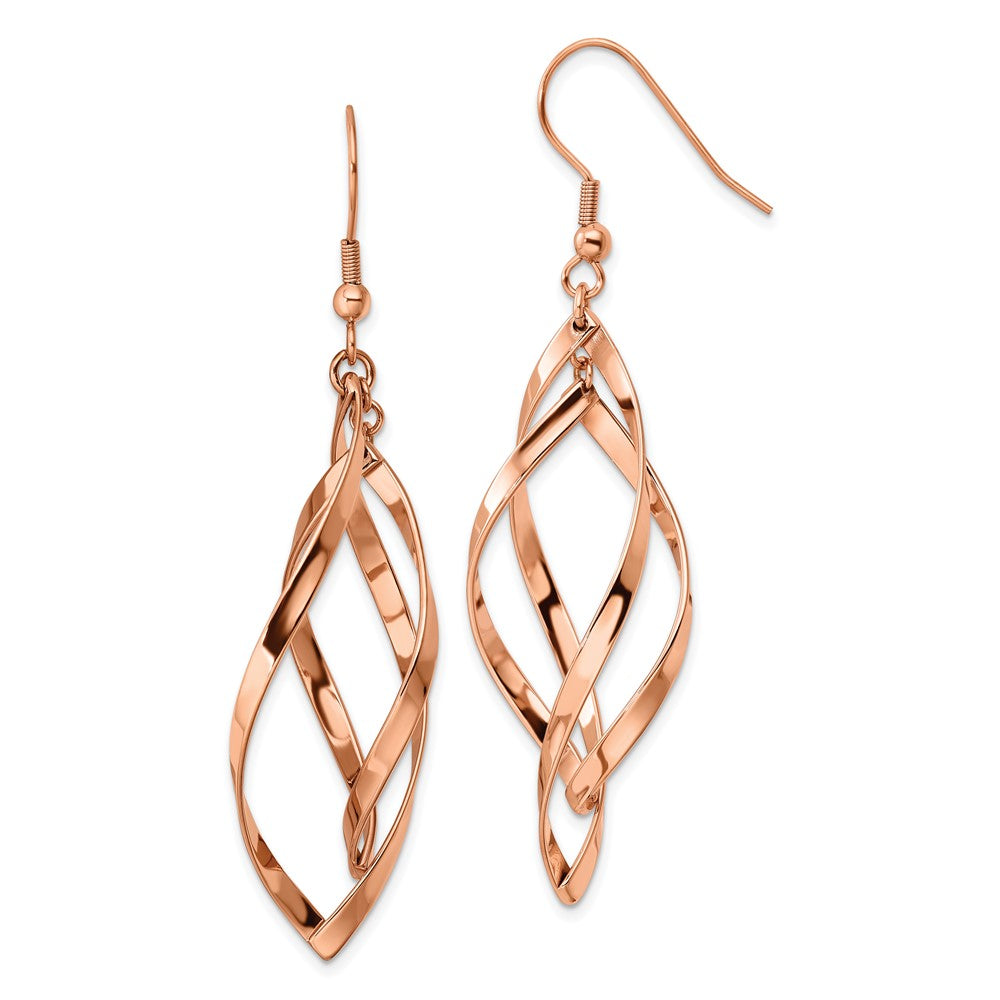 Chisel Stainless Steel Polished Rose IP-Plated Dangle Shepherd Hook Earrings