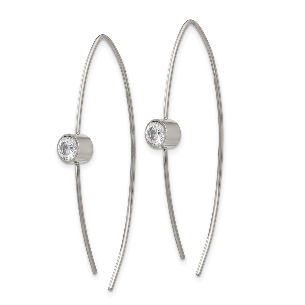 Chisel Stainless Steel Polished CZ Threader Earrings