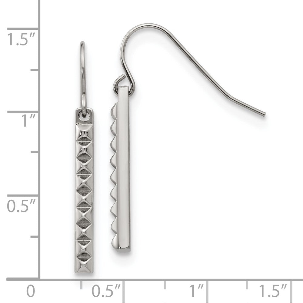 Polished Studded Bar Shepherds Hook Earrings in Stainless Steel