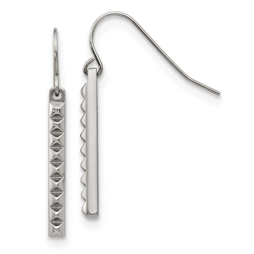 Polished Studded Bar Shepherds Hook Earrings in Stainless Steel
