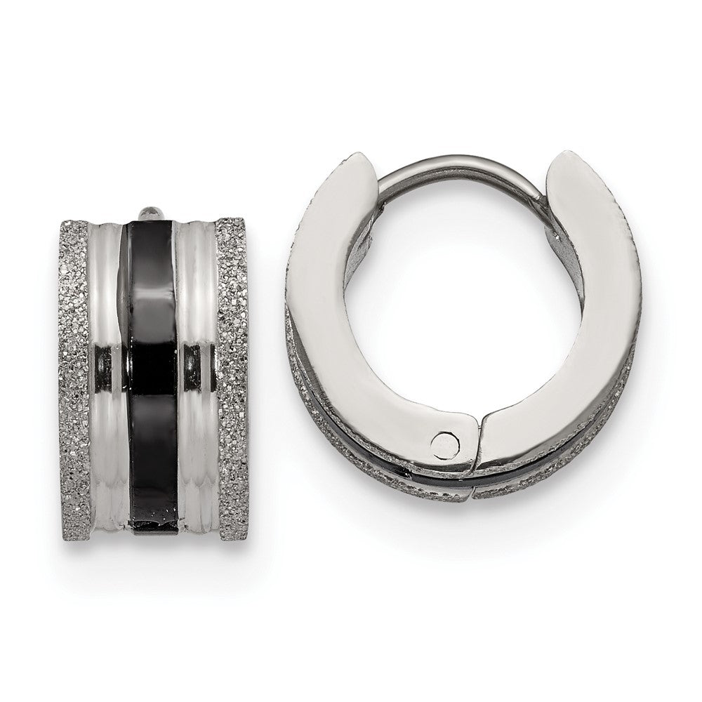 Chisel Stainless Steel Polished Black IP-Plated Laser cut 7mm Hoop Earrings