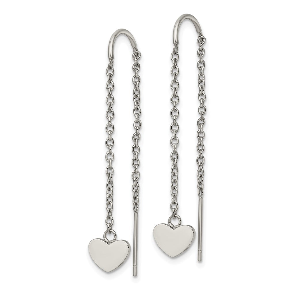 Chisel Stainless Steel Polished Threader Heart Dangle Earrings