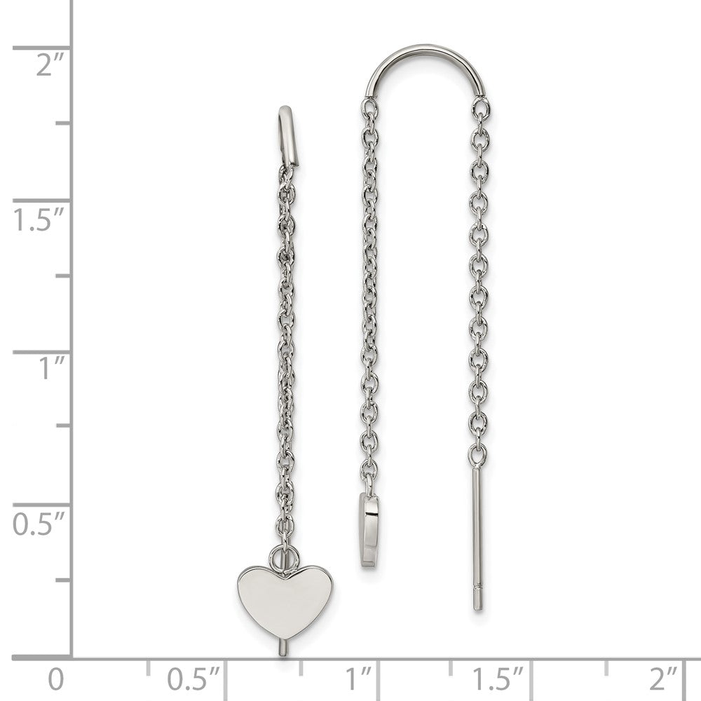 Chisel Stainless Steel Polished Threader Heart Dangle Earrings