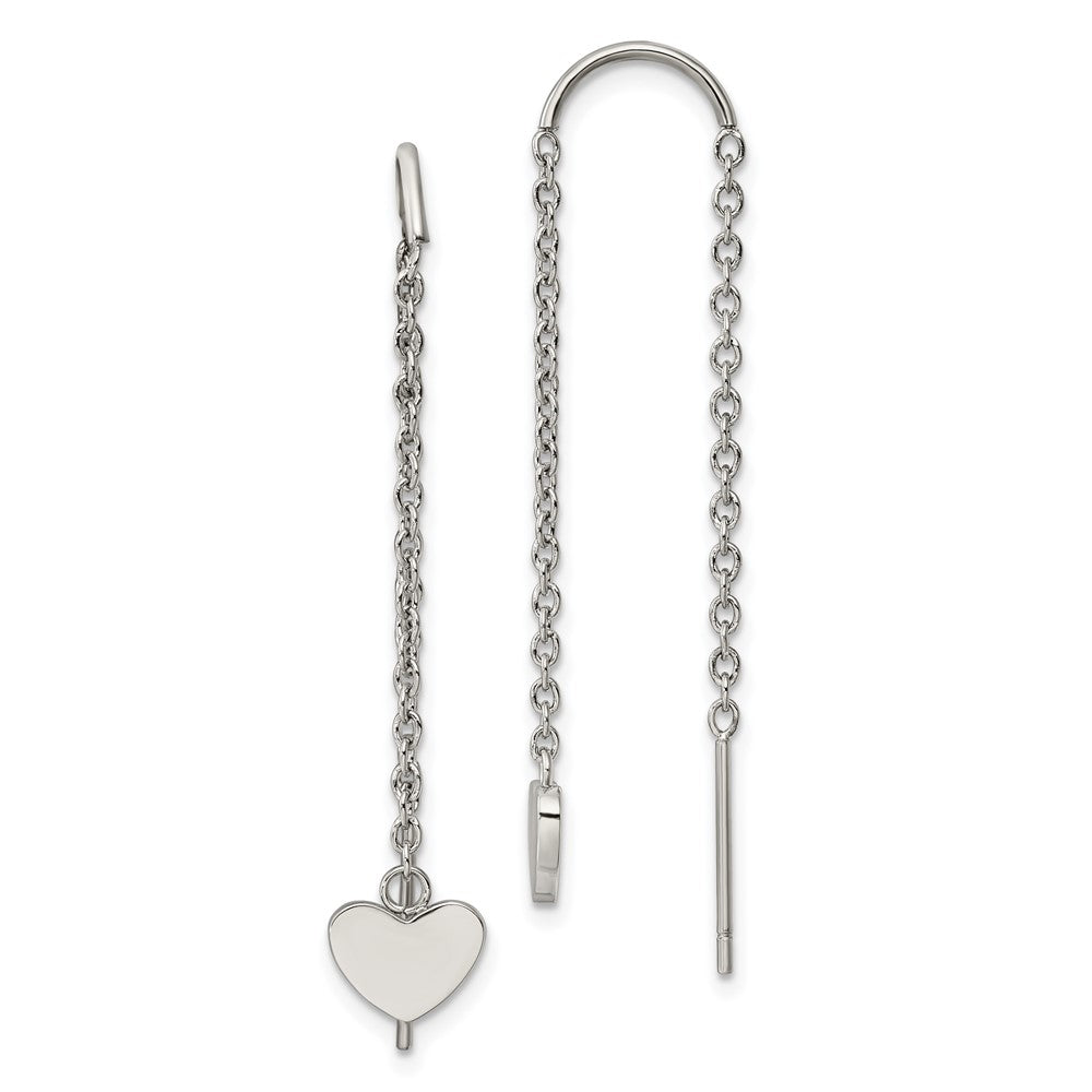 Chisel Stainless Steel Polished Threader Heart Dangle Earrings