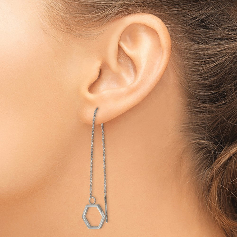 Polished Hexagon Dangle Threader Earrings in Stainless Steel