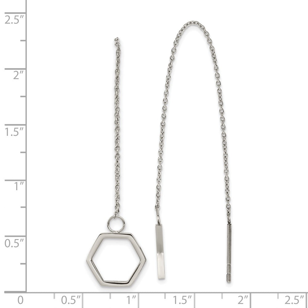 Polished Hexagon Dangle Threader Earrings in Stainless Steel