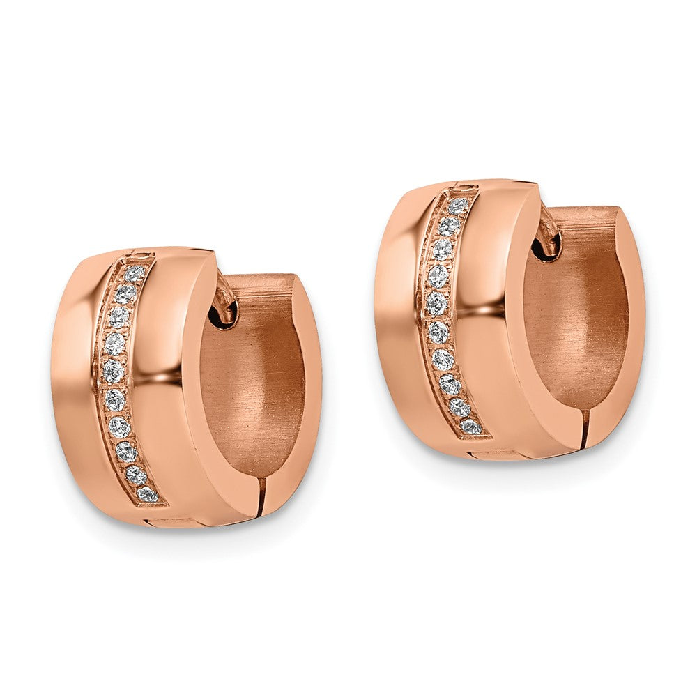 Chisel Stainless Steel Polished Rose IP-Plated with Preciosa Crystal Hinged Hoop Earrings