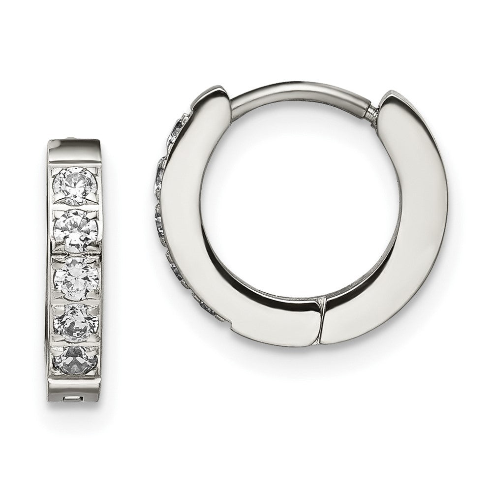 Chisel Stainless Steel Polished with CZ 2.5mm Hinged Hoop Earrings