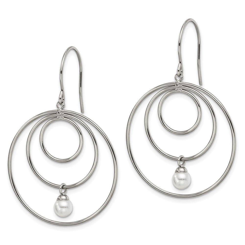 Chisel Stainless Steel Polished with Simulated Pearl Dangle Shepherd Hook Earrings