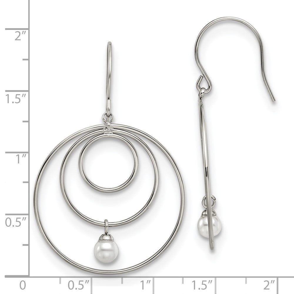 Chisel Stainless Steel Polished with Simulated Pearl Dangle Shepherd Hook Earrings