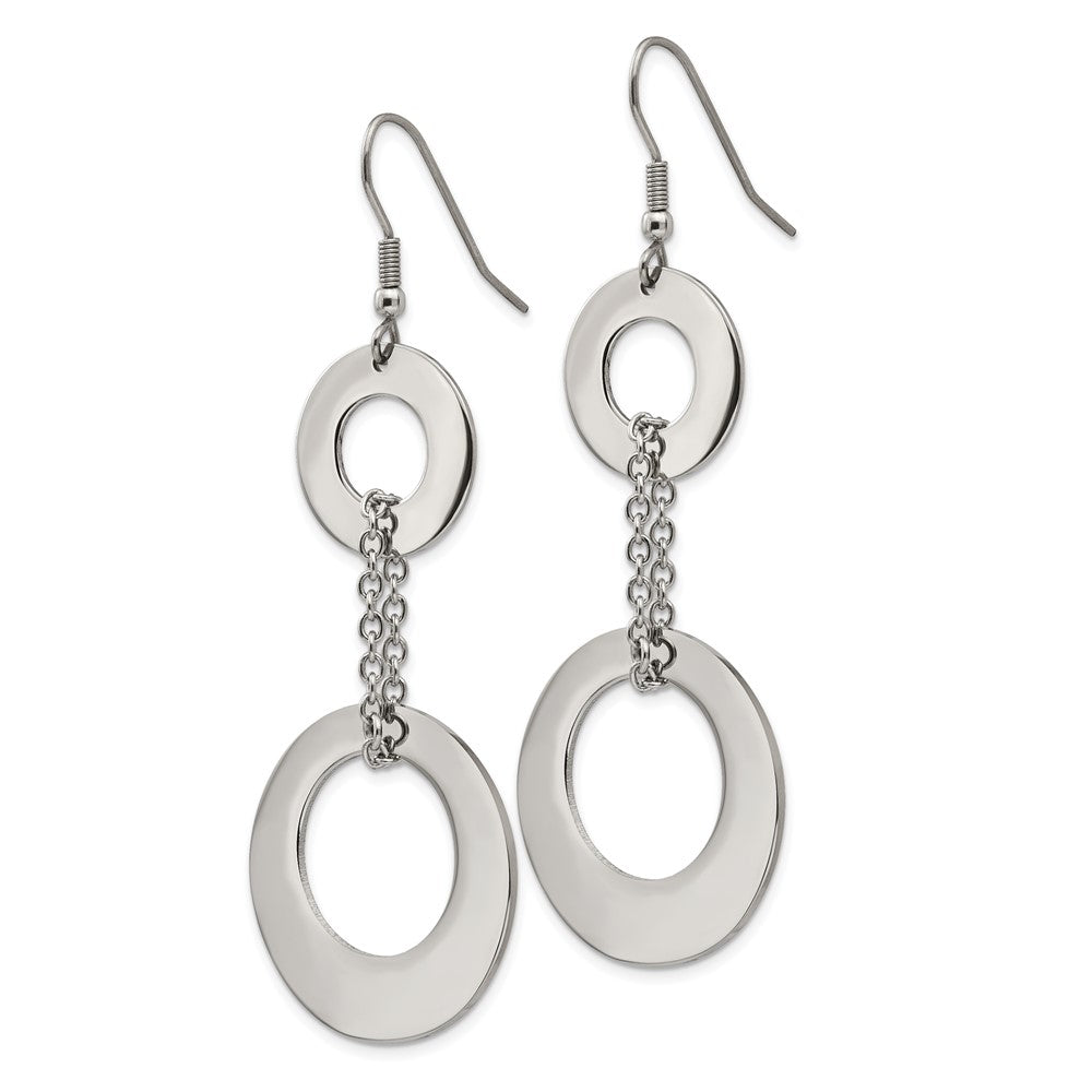 Chisel Stainless Steel Polished Circles Dangle Shepherd Hook Earrings