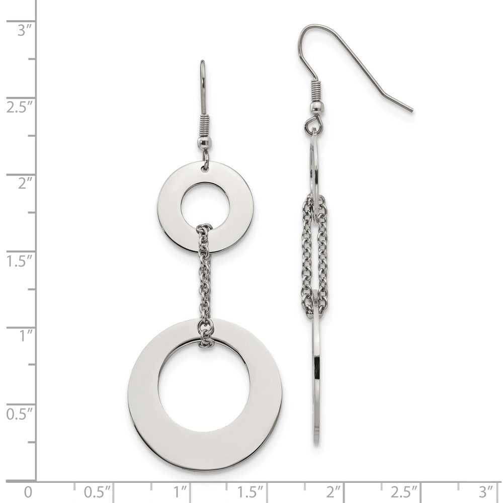 Chisel Stainless Steel Polished Circles Dangle Shepherd Hook Earrings