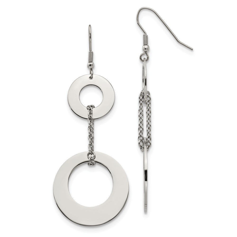 Chisel Stainless Steel Polished Circles Dangle Shepherd Hook Earrings