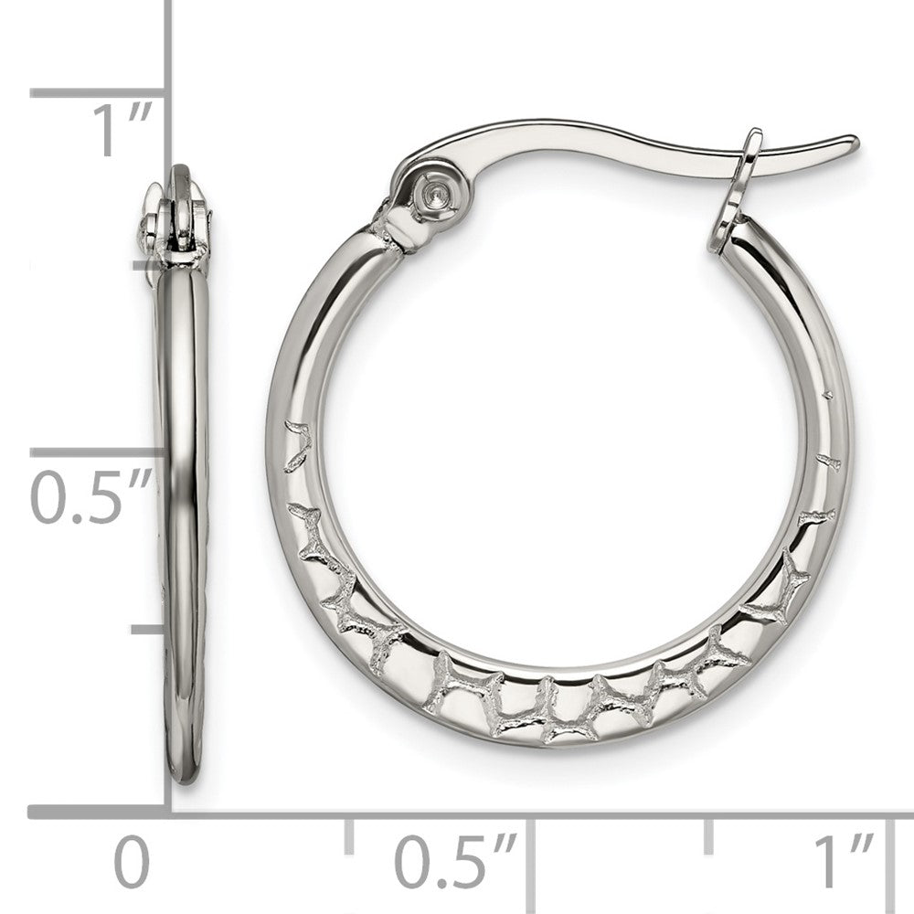 Chisel Stainless Steel Polished & Textured 20mm Diameter Hoop Earrings