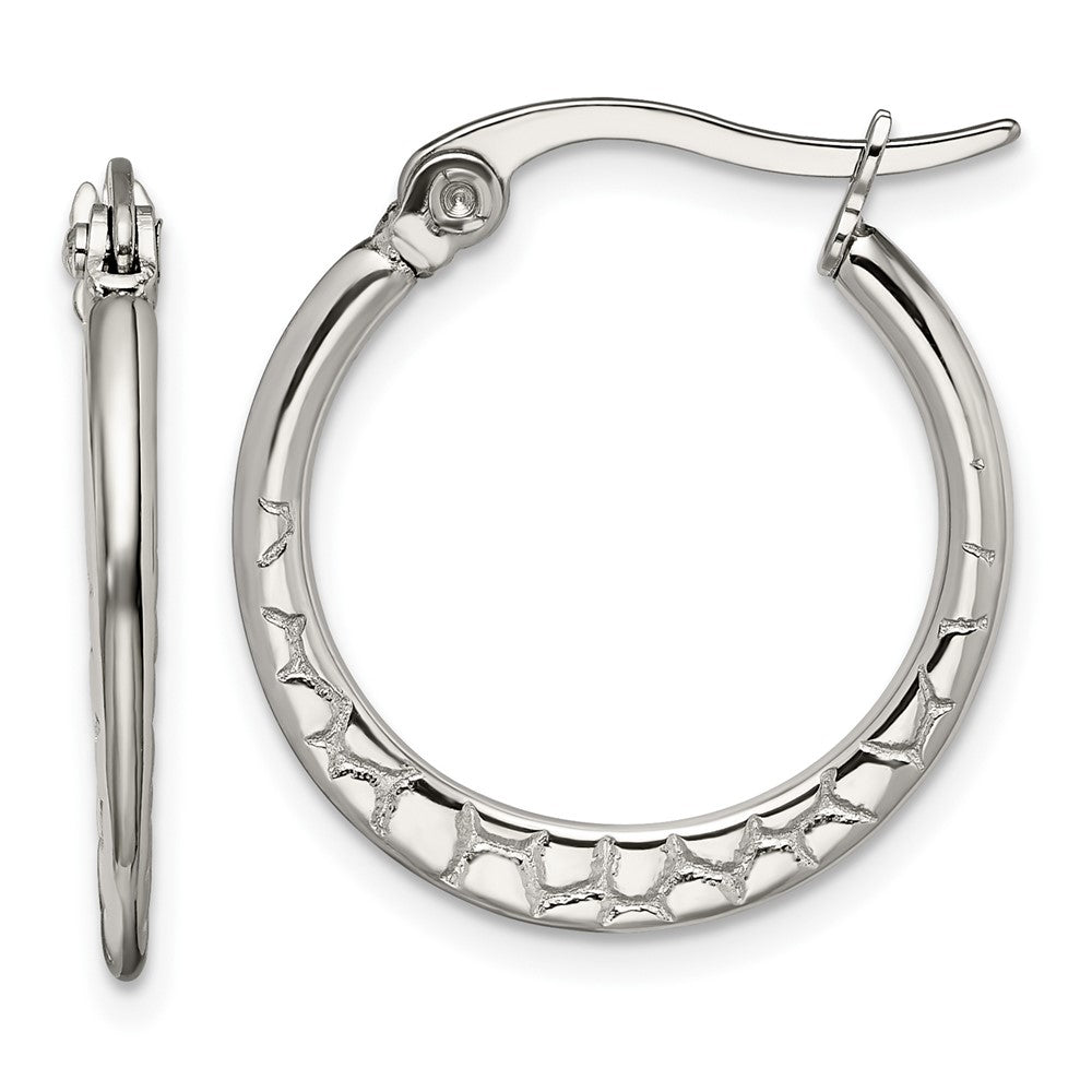 Chisel Stainless Steel Polished & Textured 20mm Diameter Hoop Earrings