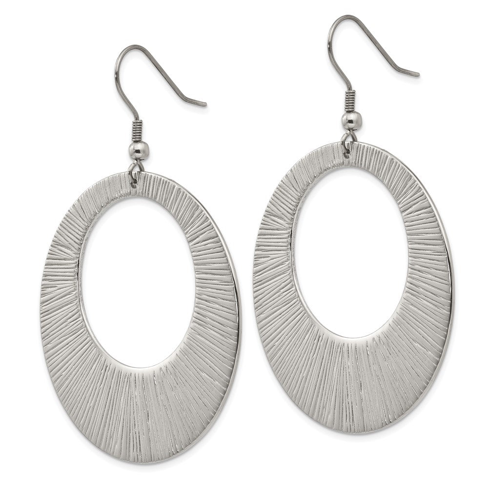 Chisel Stainless Steel Polished & Textured Circle Dangle Shepherd Hook Earrings