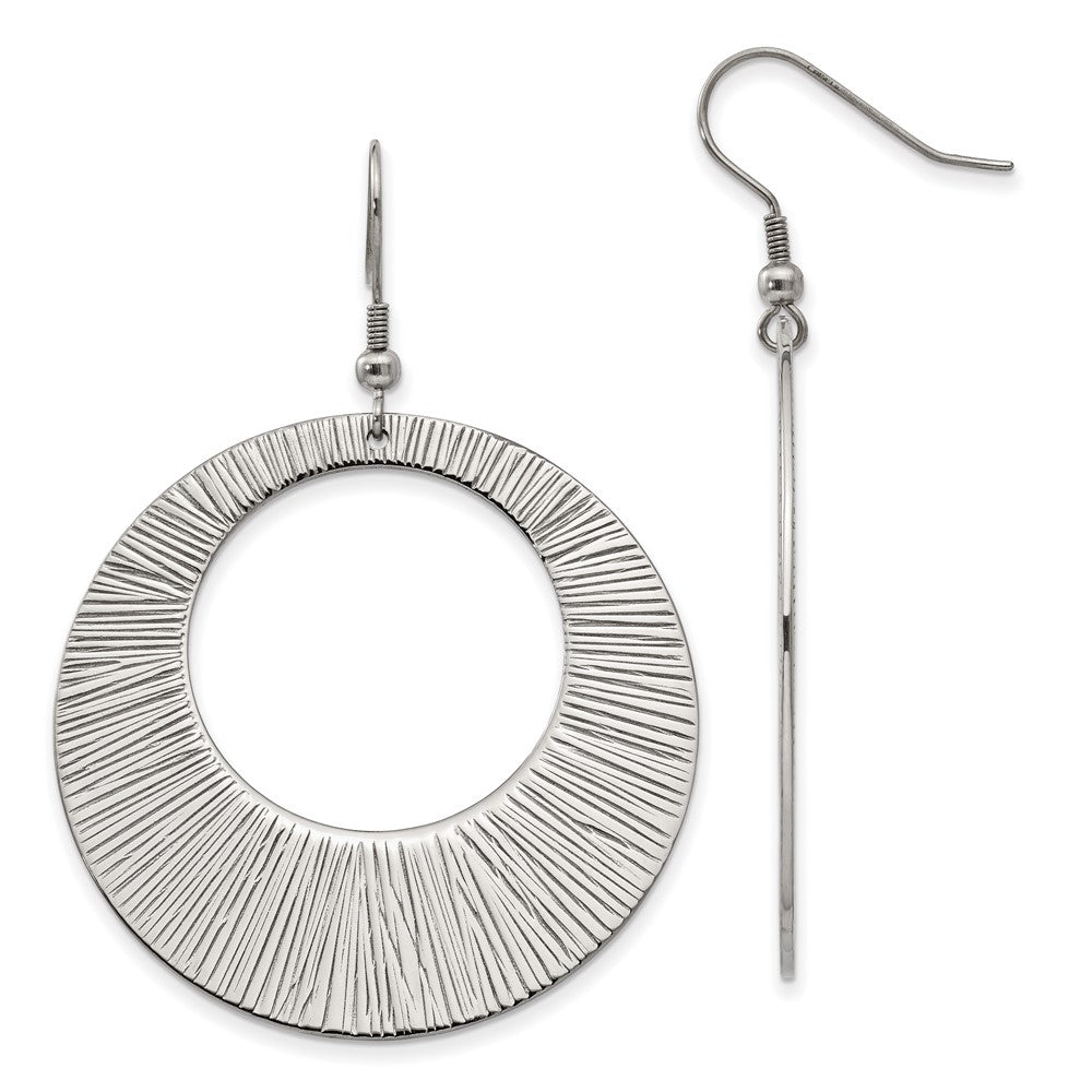 Chisel Stainless Steel Polished & Textured Circle Dangle Shepherd Hook Earrings