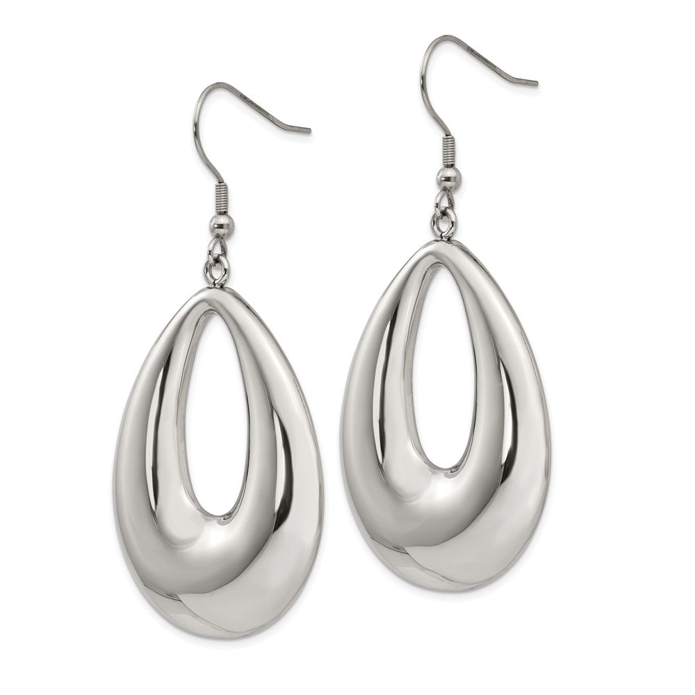 Chisel Stainless Steel Polished Hollow Teardrop Dangle Shepherd Hook Earrings