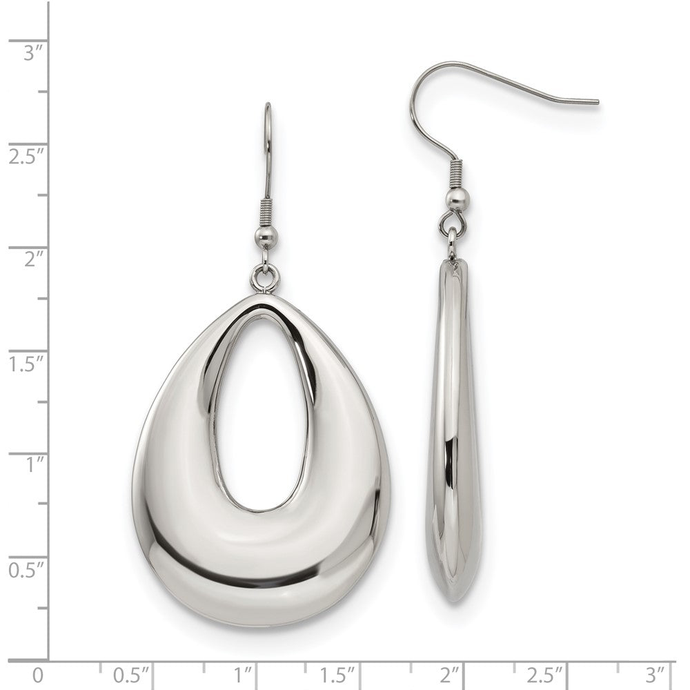 Chisel Stainless Steel Polished Hollow Teardrop Dangle Shepherd Hook Earrings