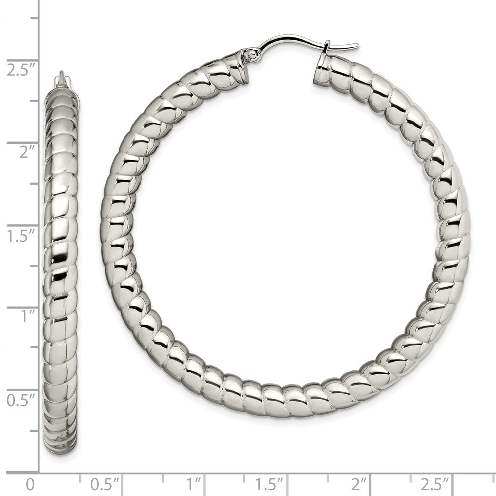 Polished & Textured Hollow 45mm Diameter Hoop Earrings in Stainless Steel